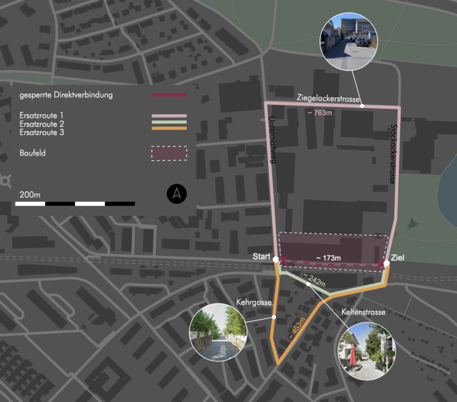 Karte Weyermannshaus West: Fuss- und Veloverkehr in Bauphasen