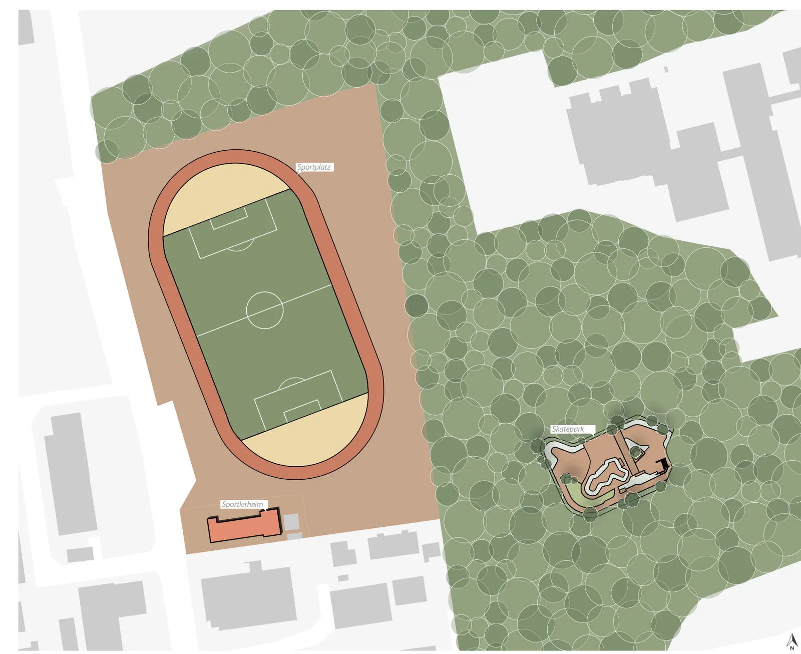 Lageplan Sportzentrum und Sportlerheim mit Skatepark