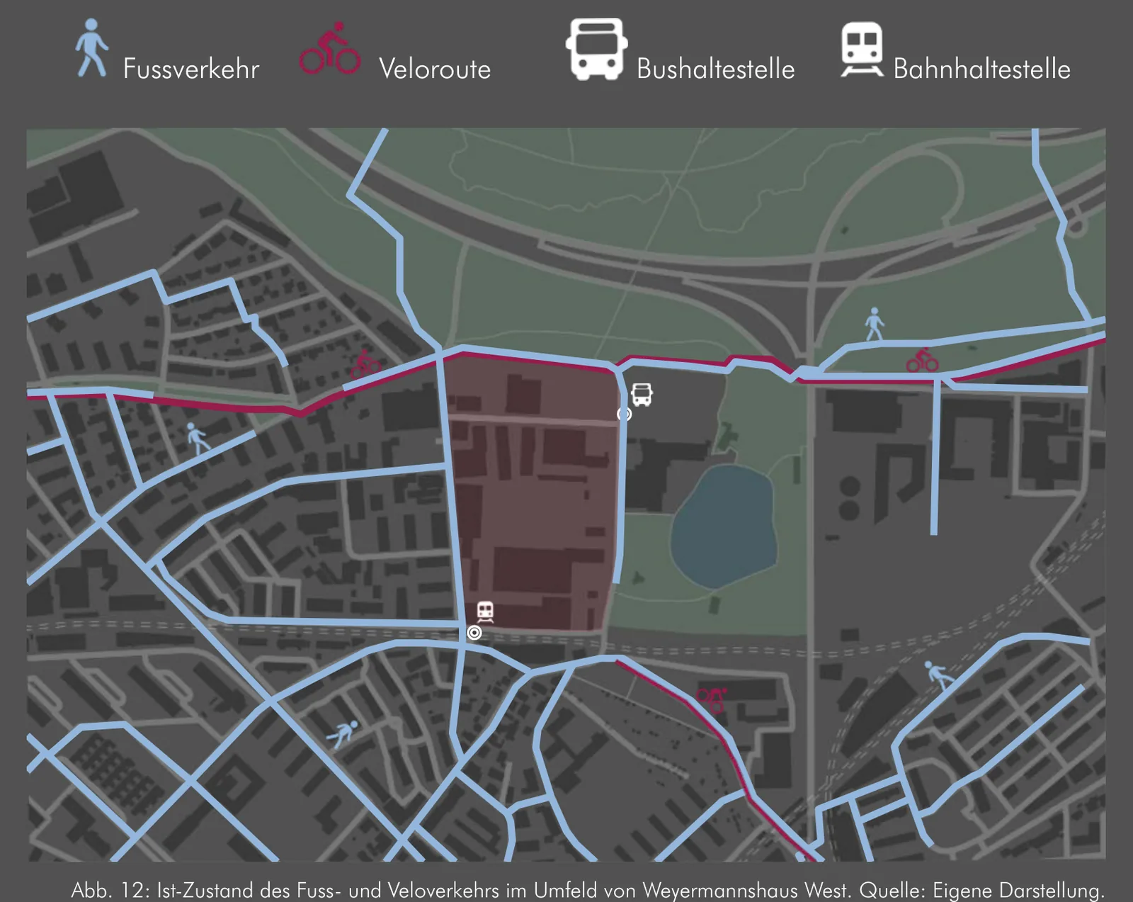 Karte Ist-Zustand des Fuss- und Veloverkehrs im Umfeld von Weyermannshaus West