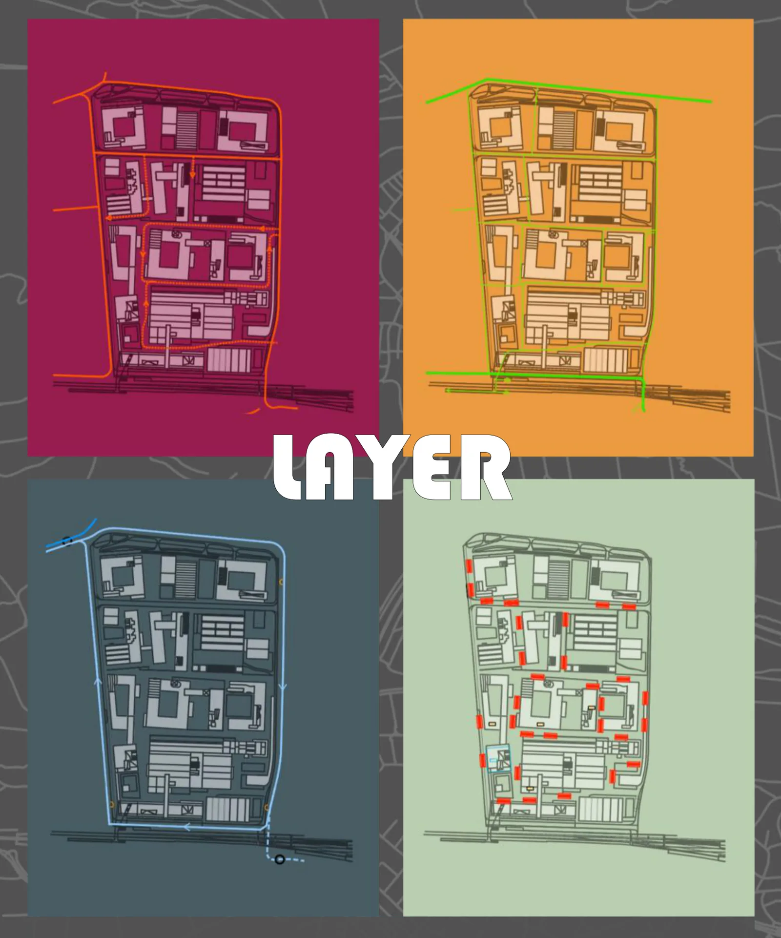 Titelblatt der Bachelorarbeit «Layer»: vier Ebenen des Areals Weyermannshaus West